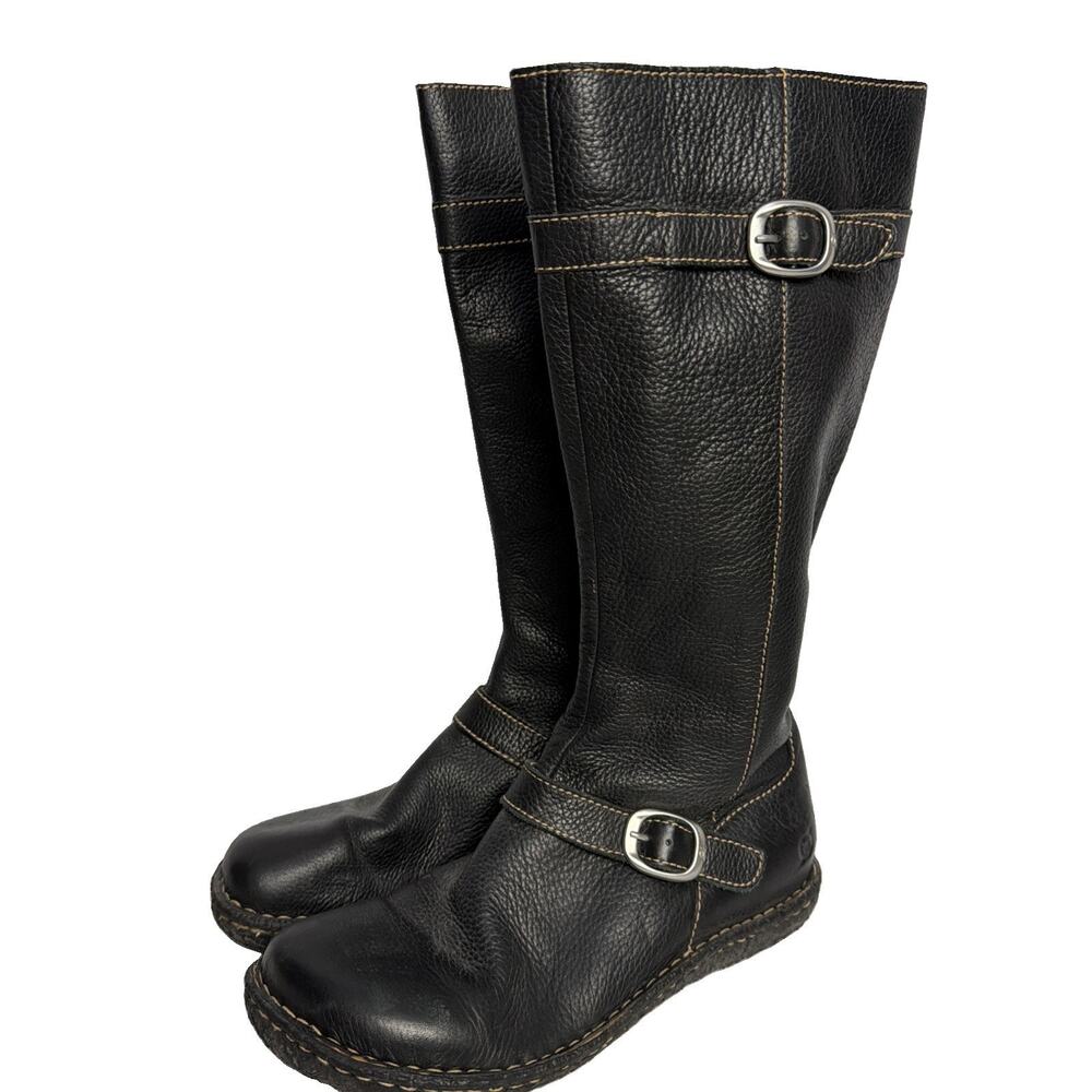BOC Born Concept Tall Black Leather Knee High Riding Boots Women’s 8 Buckle